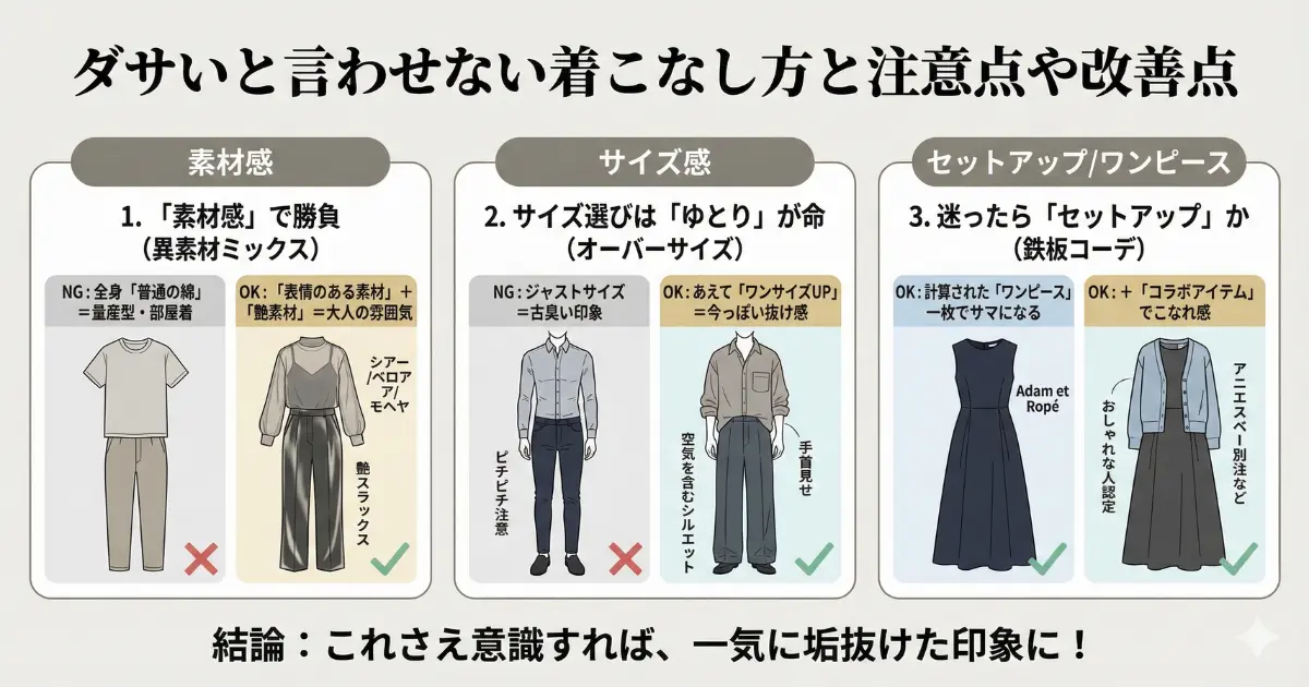 ダサいと言わせない着こなし方と注意点や改善点
