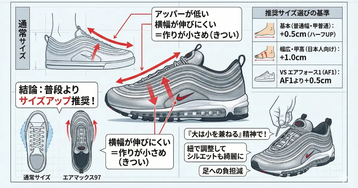 サイズ感はきつい？選び方のコツを説明した画像