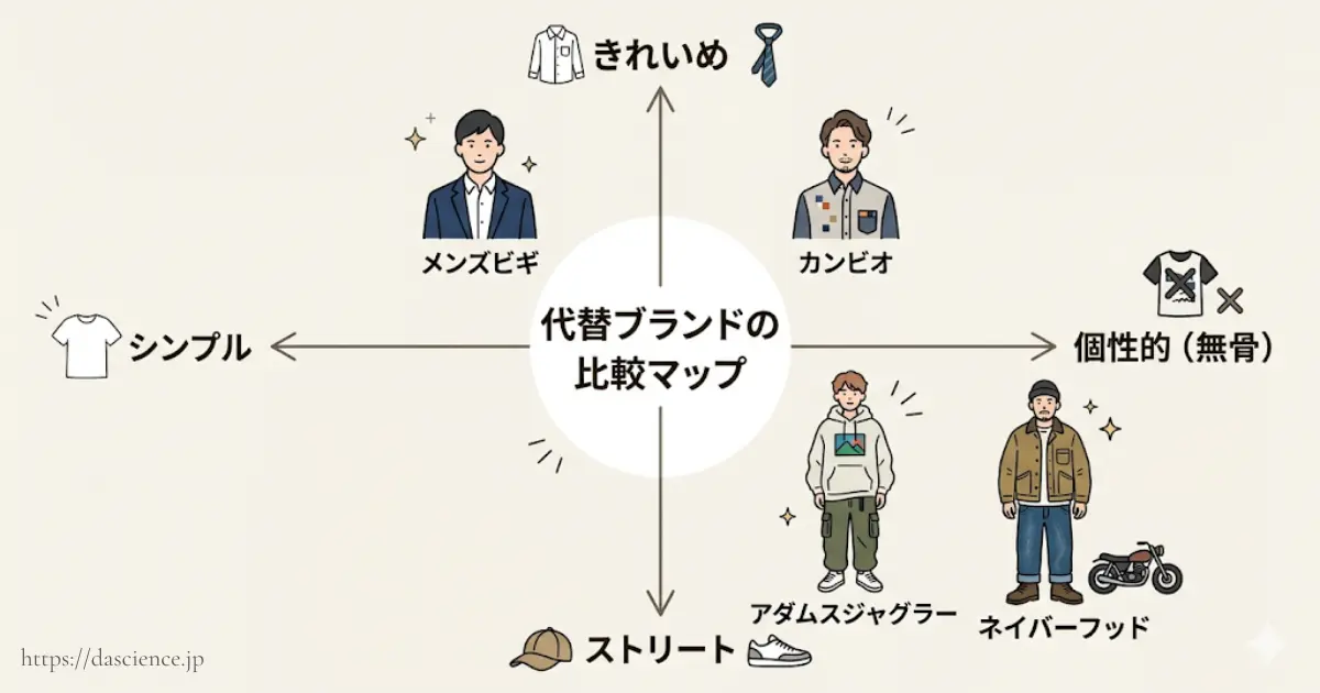 カンビオと代替ブランドの特徴を比較した図解です。