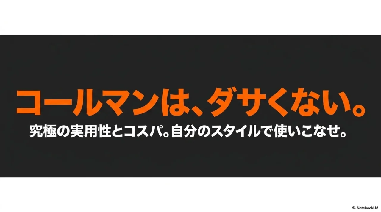 コールマンはダサくない。究極の実用性とコスパを自分のスタイルで使いこなそうというメッセージ