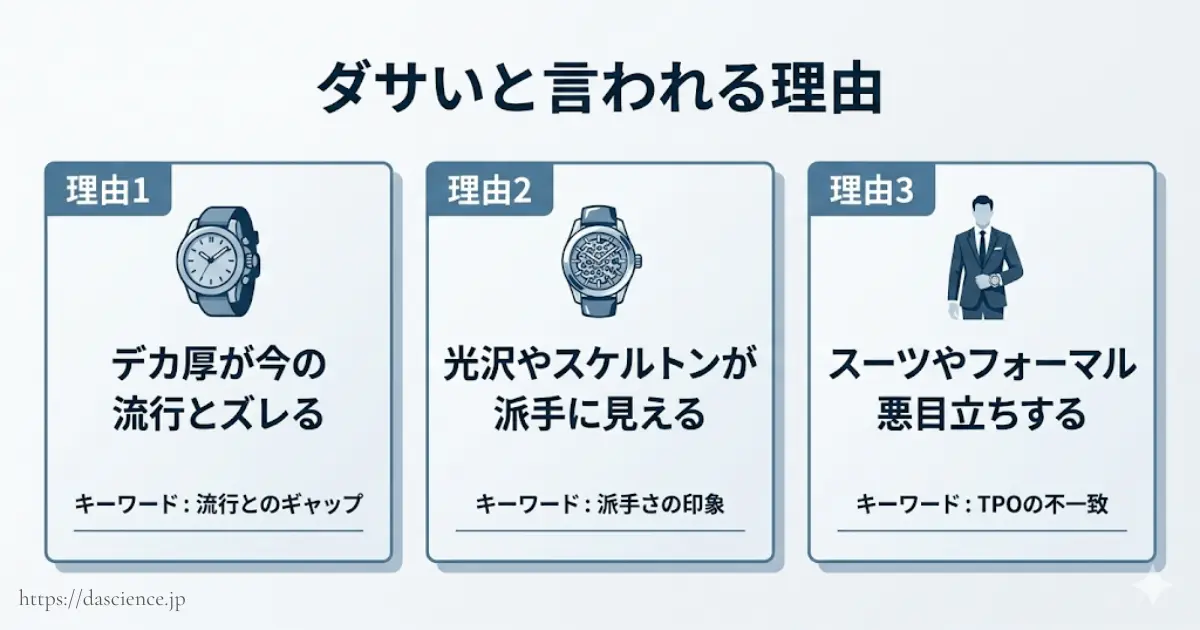 ダサいと言われてしまう3つの理由をまとめた図解