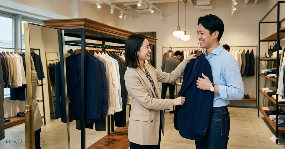 FUKUJOY（フクジョイ）の専属女性スタイリストによる実店舗でのパーソナル買い物同行サービスの様子