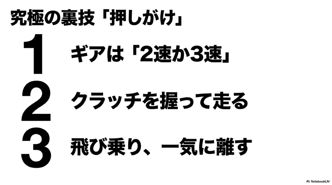 ギアを2速か3速に入れるなど、マグナ50の押しがけの基本手順3ステップを解説するテキスト