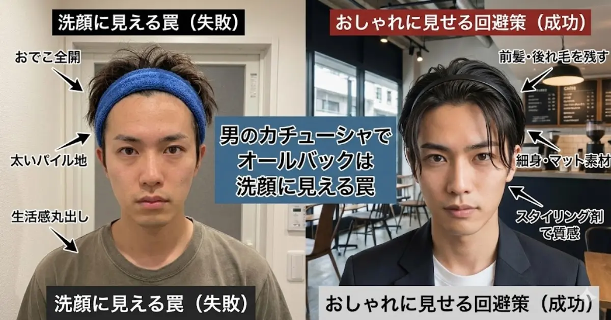 男のカチューシャでオールバックは洗顔に見える罠