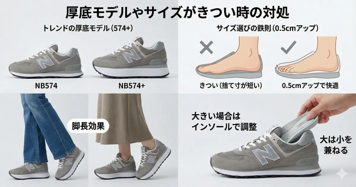 厚底モデルやサイズがきつい時の対処