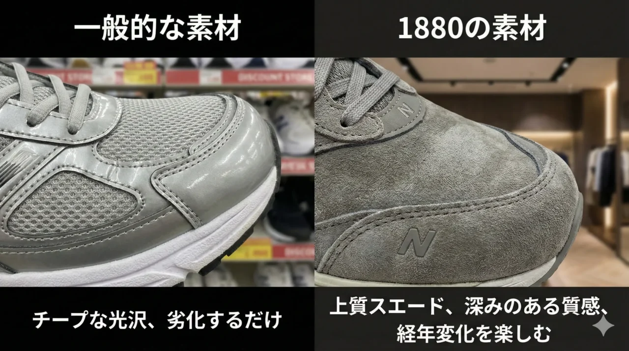 一般的な素材と1880の素材の違いを比較した画像