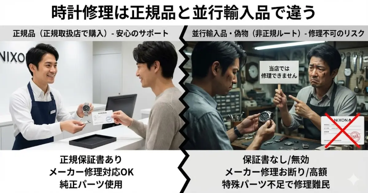 時計修理は正規品と並行輸入品で違う