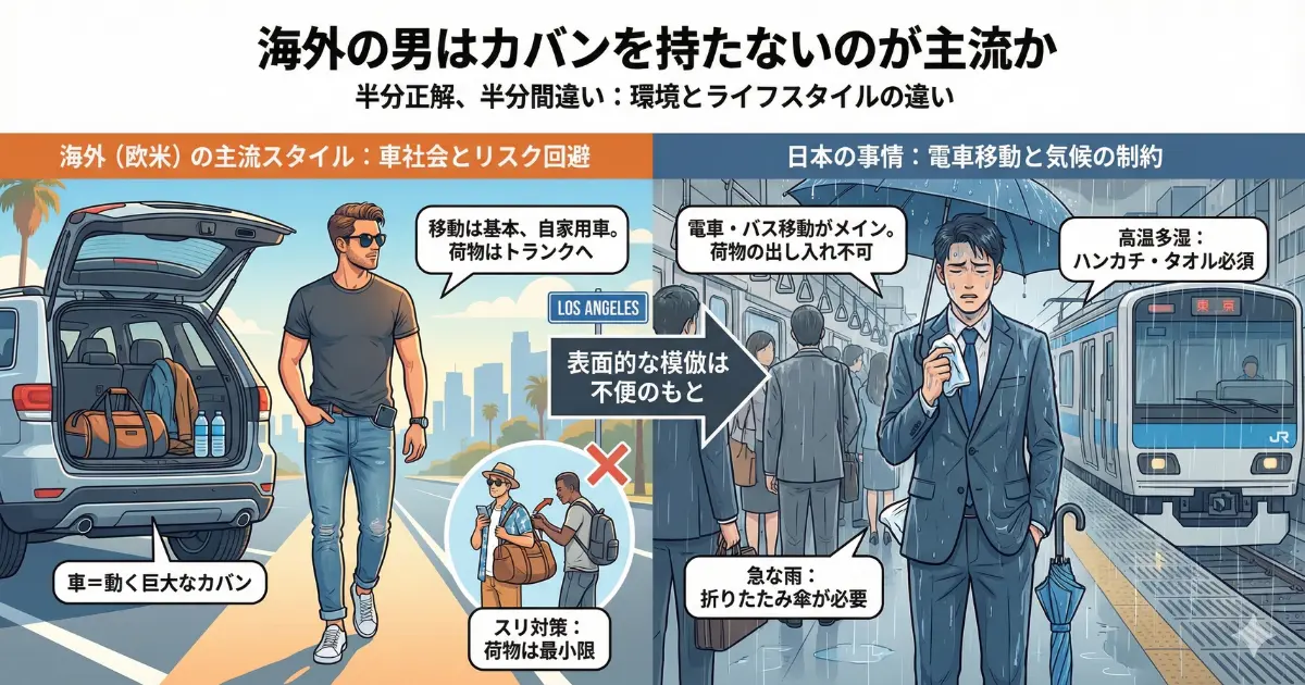 海外の男はカバンを持たないのが主流か