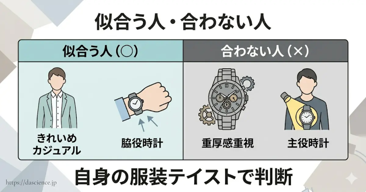 ノードグリーンの時計が似合う人と合わない人の特徴比較