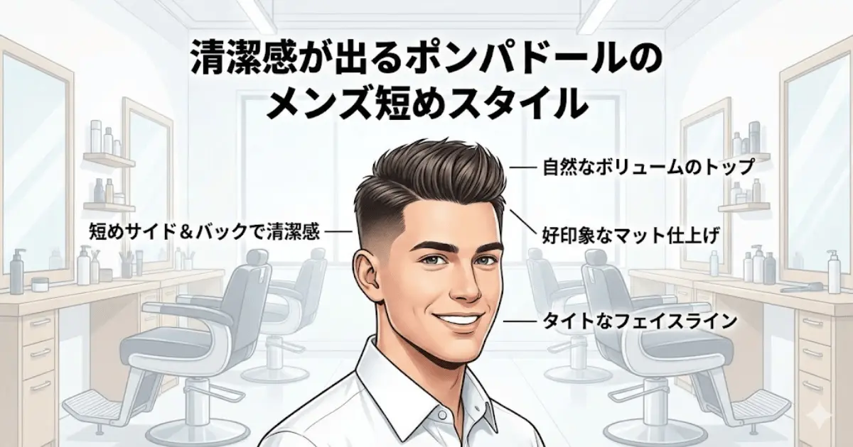 清潔感が出るポンパドールのメンズ短めスタイル