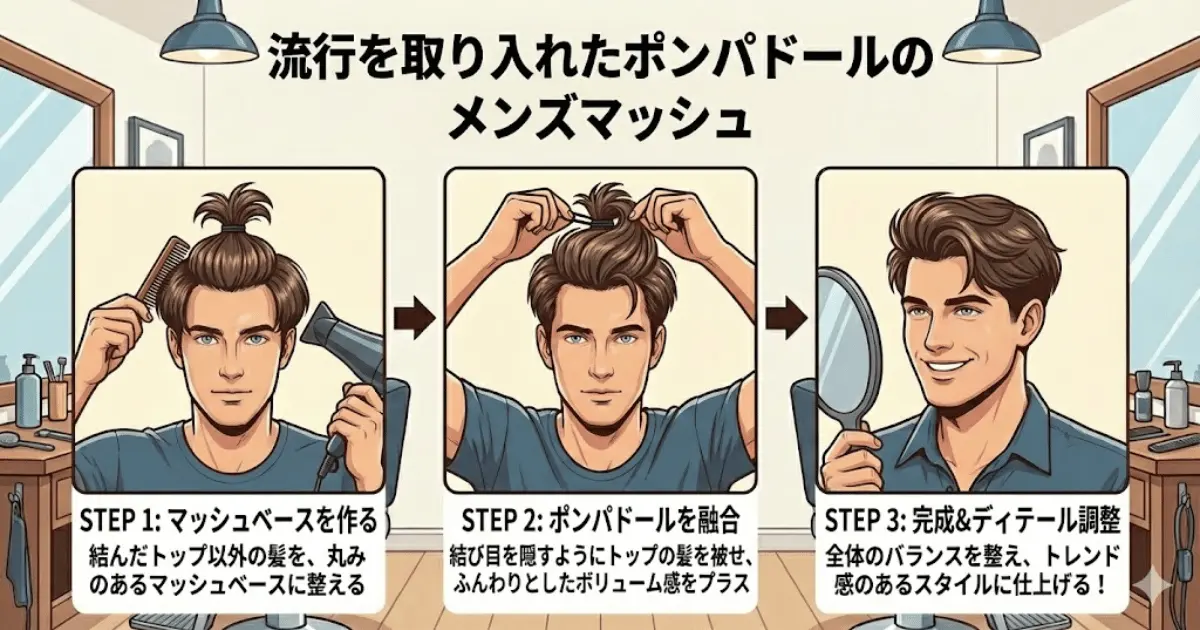 流行を取り入れたポンパドールのメンズマッシュ