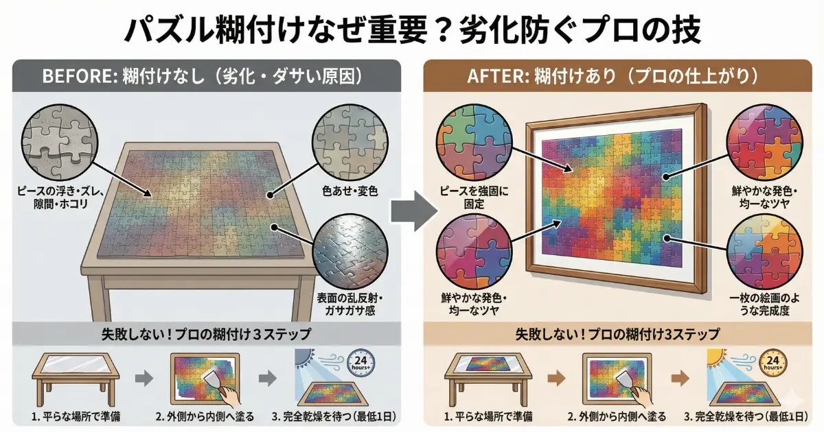 パズル糊付けなぜ重要?劣化防ぐプロの技