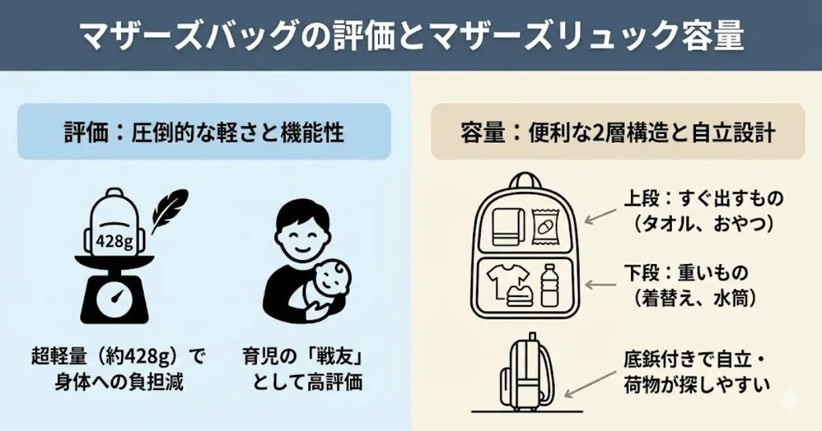 マザーズバッグの評価とマザーズリュック容量