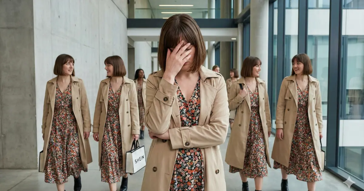 大学生の量産型コーデと被る恥ずかしさをイメージした画像