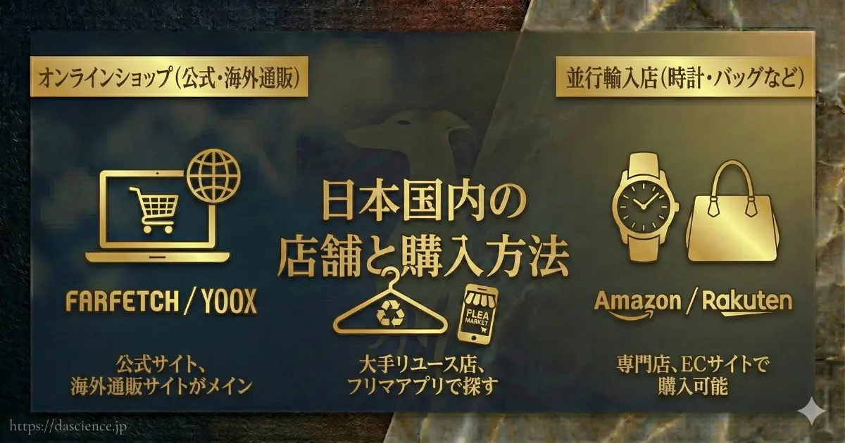 日本国内におけるトラサルディの主な購入方法と店舗の案内図